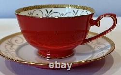 9 Pc Teavana Exclusive Collection Teapot Set Ruby & Gold Filigree Bone China