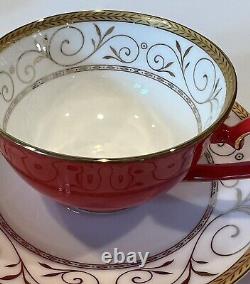 9 Pc Teavana Exclusive Collection Teapot Set Ruby & Gold Filigree Bone China