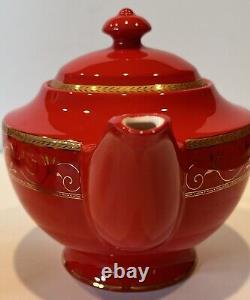 9 Pc Teavana Exclusive Collection Teapot Set Ruby & Gold Filigree Bone China