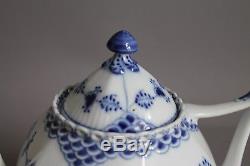 9 pc Royal Copenhagen Blue Fluted Full Lace Tea Set For 2 Persons Teapot Cup 1st