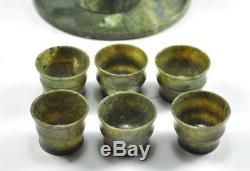 9 pcs SET Vintage Natural Handcrafted JADE Stone Bamboo teapot Decoration RARE