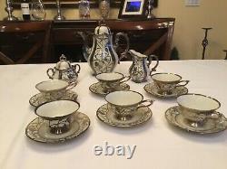 9pc Set Hertel Jacob Bavaria Germany Silver Overlay on Porcelain Tea Service