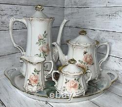 ALT Tirschenreuth 1838 Baronesse Hand Pntd/Signed 8 Piece Coffee/Tea Set EUC NF