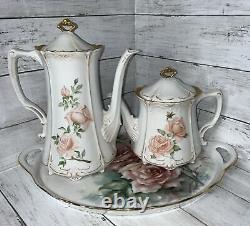ALT Tirschenreuth 1838 Baronesse Hand Pntd/Signed 8 Piece Coffee/Tea Set EUC NF