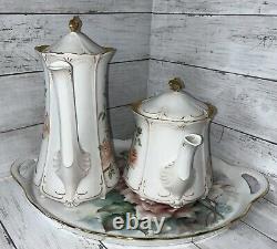 ALT Tirschenreuth 1838 Baronesse Hand Pntd/Signed 8 Piece Coffee/Tea Set EUC NF