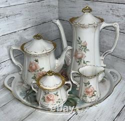 ALT Tirschenreuth 1838 Baronesse Hand Pntd/Signed 8 Piece Coffee/Tea Set EUC NF