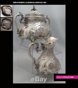 AMAZING ANTIQUE 1880s FRENCH ALL STERLING SILVER TEAPOT COFFEE POT SET 4pc 1944g