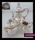 Amazing Antique 1880s French Full Sterling Silver Tea Pot Set 3 Pc Rococo Style