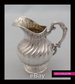 AMAZING ANTIQUE 1880s FRENCH FULL STERLING SILVER TEA POT SET 3 pc Rococo style