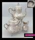 Amazing Antique 1890s French Full Sterling Silver Tea Pot Set 3 Pc Rococo Style