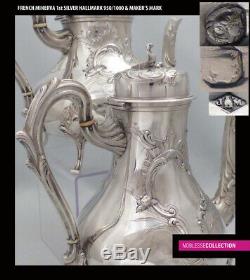 AMAZING ANTIQUE 1910s FRENCH ALL STERLING SILVER TEAPOT COFFEE POT SET 4pc 2234g