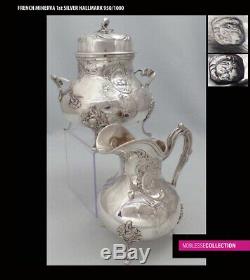 AMAZING ANTIQUE 1910s FRENCH ALL STERLING SILVER TEAPOT COFFEE POT SET 4pc 2234g