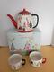 Anthropologie Christmas Tea For Two Garrod Tis The Season Tea Pot Teacups New