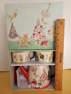 ANTHROPOLOGIE Christmas TEA FOR TWO Garrod Tis the Season Tea Pot Teacups NEW