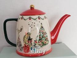 ANTHROPOLOGIE Christmas TEA FOR TWO Garrod Tis the Season Tea Pot Teacups NEW