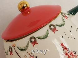 ANTHROPOLOGIE Christmas TEA FOR TWO Garrod Tis the Season Tea Pot Teacups NEW