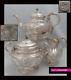 Antique 1880s French Sterling Silver Tea Pot Sugar Bowl Creamer Set 3pc Armorial