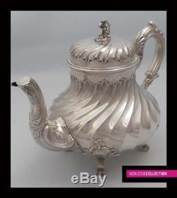 ANTIQUE 1890s FRENCH ALL STERLING SILVER TEA & COFFEE POT SET 4pc Rococo 2233 g