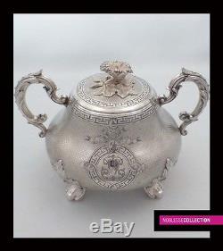 ANTIQUE 1890s FRENCH FULL STERLING SILVER TEA & COFFEE POT SET 4 pc Napoleon III