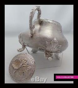 ANTIQUE 1890s FRENCH FULL STERLING SILVER TEA & COFFEE POT SET 4 pc Napoleon III