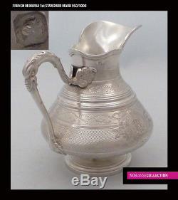 ANTIQUE 1890s FRENCH FULL STERLING SILVER TEA POT SET 3 pc Napoleon III style