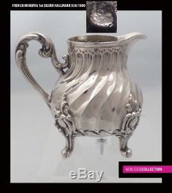 ANTIQUE 1890s FRENCH STERLING SILVER COFFEE TEA POT/SUGAR BOWL/CREAMER SET 3 pc