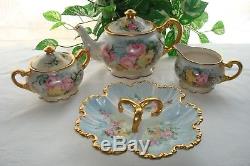 ANTIQUE CABBAGE ROSE LIMOGES TEAPOT SET WithTRAYBY ARTIST M. UTZIG/NO LIMOGE MARK