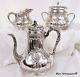 Antique French Sterling Silver Teapot Or Coffee Set 3p Coat Of Arms Armorial Pot
