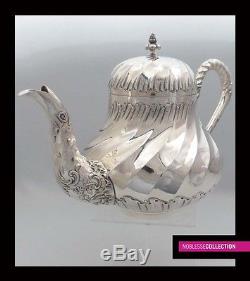 ANTIQUE FRENCH STERLING SILVER TEA & COFFEE POT SET 4 pc Rococo style Circa 1900
