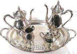 ANTIQUE INTERNATIONAL CAMILLE 6001 SILVER COFFEE TEA POT TRAY NOUVEAU 5 PSC SET