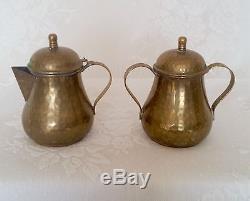 Antique Judaica Nyc Lower East Side Hand Planished Hammered Tea Set Coffee Pot