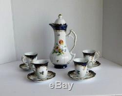 ANTIQUE LIMOGES TEA / COFFEE SET, POT & 4 CUPS, 4 Saucers Sugar Bowl, Milk Cup