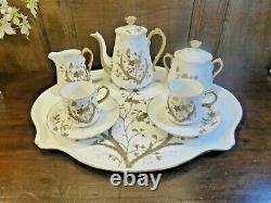 ANTIQUE LIMOGES raised gilding CABARET SET TETE A TETE TRAY TEAPOT SUGAR etc