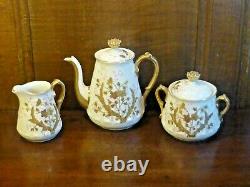 ANTIQUE LIMOGES raised gilding CABARET SET TETE A TETE TRAY TEAPOT SUGAR etc