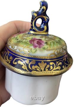 ANTIQUE Nippon Hand-Painted Chocolate Pot Set 6 Cups & Saucer set Gold Gilding