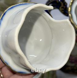 ANTIQUE Nippon Hand-Painted Chocolate Pot Set 6 Cups & Saucer set Gold Gilding