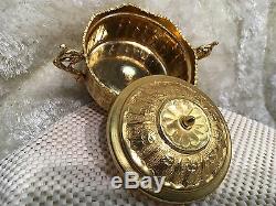 Antique Persian Middle Eastern Hand Made Carving Gold Plated Tea Set 8 Pieces