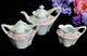 Antique Rs Prussia Tea Set 3pc Cream Teapot Sugar Satin Finish Pink Roses Marked