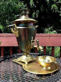 ANTIQUE Russian SAMOVAR, COFFEE TEA URN, tray and bowl