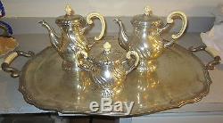 Antique Silverplate Tea Set Coffee Pot Tea Pot Tray Sugar