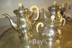 Antique Silverplate Tea Set Coffee Pot Tea Pot Tray Sugar