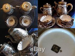 ANTIQUE Set SATSUMA Japanese DRAGON TEAPOT cup pot Gold Porcelain china 19th