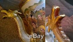 ANTIQUE Set SATSUMA Japanese DRAGON TEAPOT cup pot Gold Porcelain china 19th