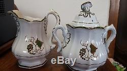 Ant. Ironstone Sugar Bowl/ Creamer Tea Berry/tea Leaf, Limoes/clementson, 1860, Rare