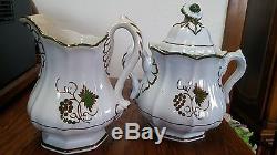 Ant. Ironstone Sugar Bowl/ Creamer Tea Berry/tea Leaf, Limoes/clementson, 1860, Rare