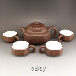 A Set Chinese Yixing Zisha Clay Teapot & Cups w Xu Han Tang (1932-)