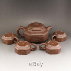 A Set Chinese Yixing Zisha Clay Teapot & Cups w Xu Han Tang (1932-)
