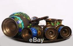 A Set of Rare Antique Chinese Bronze Tea Wares with Teapot Cups Plate US156