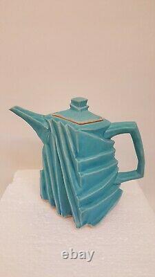 Abstract studio art pottery tea set teapot 4 cups saucers cubist artist signed