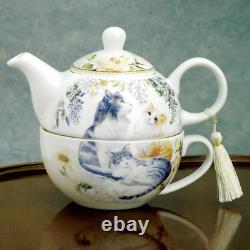 Adorable Single Serving Kitty Tea Set Cat Tea Set for One Porcelain Teapot a